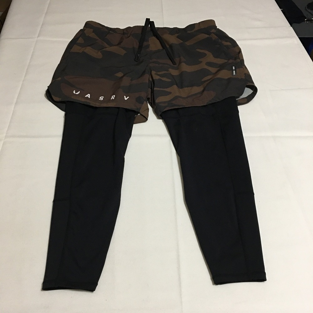 ASRV Camo 2-in-1 Compression Legging Shorts Mens Medium Brown Camouflage